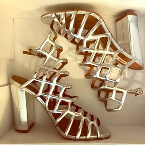 Skales Steve Madden Silver Block Heel Sandals